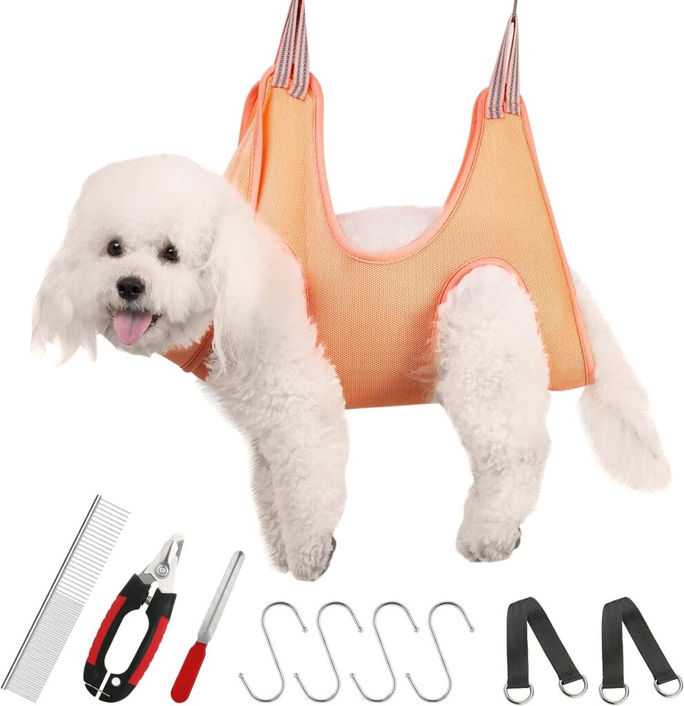 Guzekier Pet Dog Grooming Hammock Harness for Cats Dogs, Dog Sling for Grooming, Dog Hammock Restraint Bag with Nail Clippers/Trimmer, Nail File, Pet Comb,Ear/Eye Care