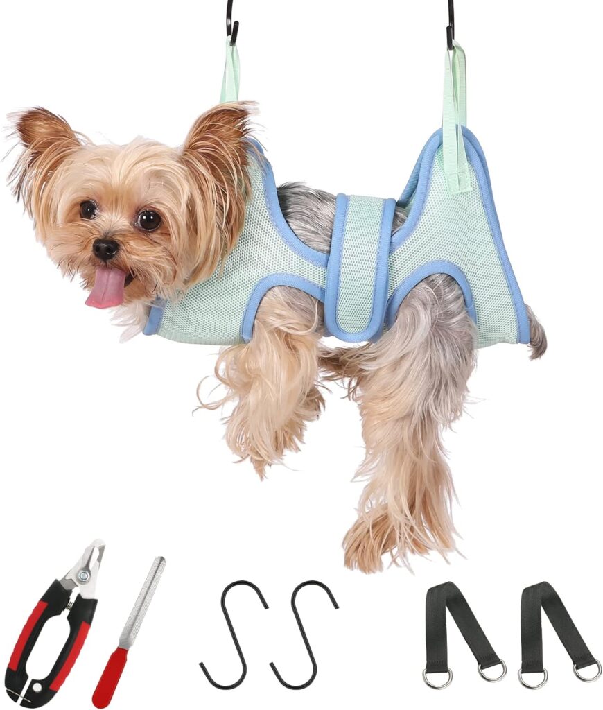 Guzekier Pet Dog Grooming Hammock Harness for Cats Dogs, Dog Sling for Grooming, Dog Hammock Restraint Bag with Nail Clippers/Trimmer, Nail File, Pet Comb,Ear/Eye Care