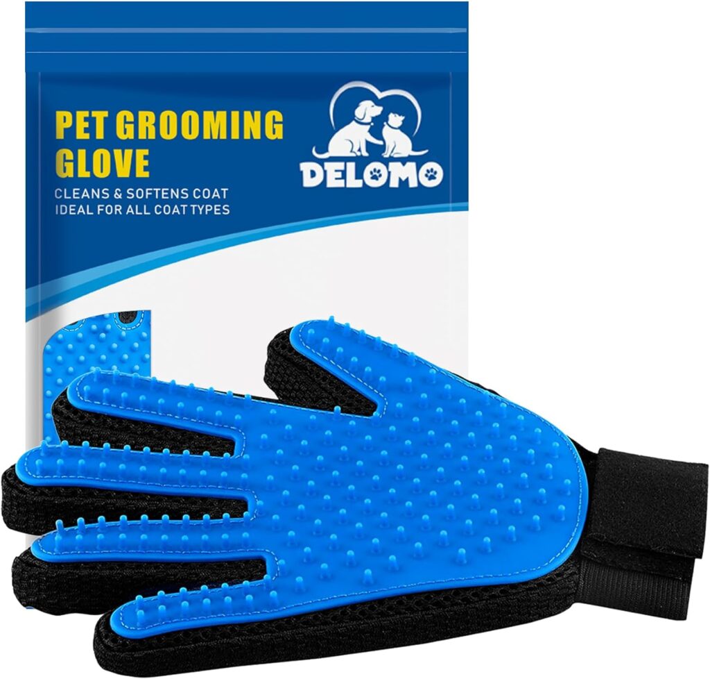 Pet Hair Remover Glove - Gentle Pet Grooming Glove Brush - Deshedding Glove - Massage Mitt with Enhanced Five Finger Design - Perfect for Dogs Cats with Long Short Fur - 1 Pack (Right-Hand), Blue