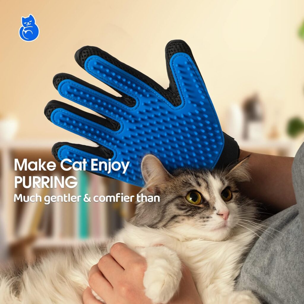 Pet Hair Remover Glove - Gentle Pet Grooming Glove Brush - Deshedding Glove - Massage Mitt with Enhanced Five Finger Design - Perfect for Dogs Cats with Long Short Fur - 1 Pack (Right-Hand), Blue