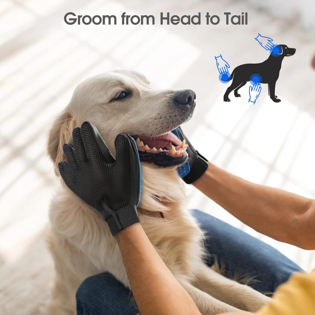 Pet Hair Remover Glove - Gentle Pet Grooming Glove Brush - Deshedding Glove - Massage Mitt with Enhanced Five Finger Design - Perfect for Dogs Cats with Long Short Fur - 1 Pack (Right-Hand), Blue