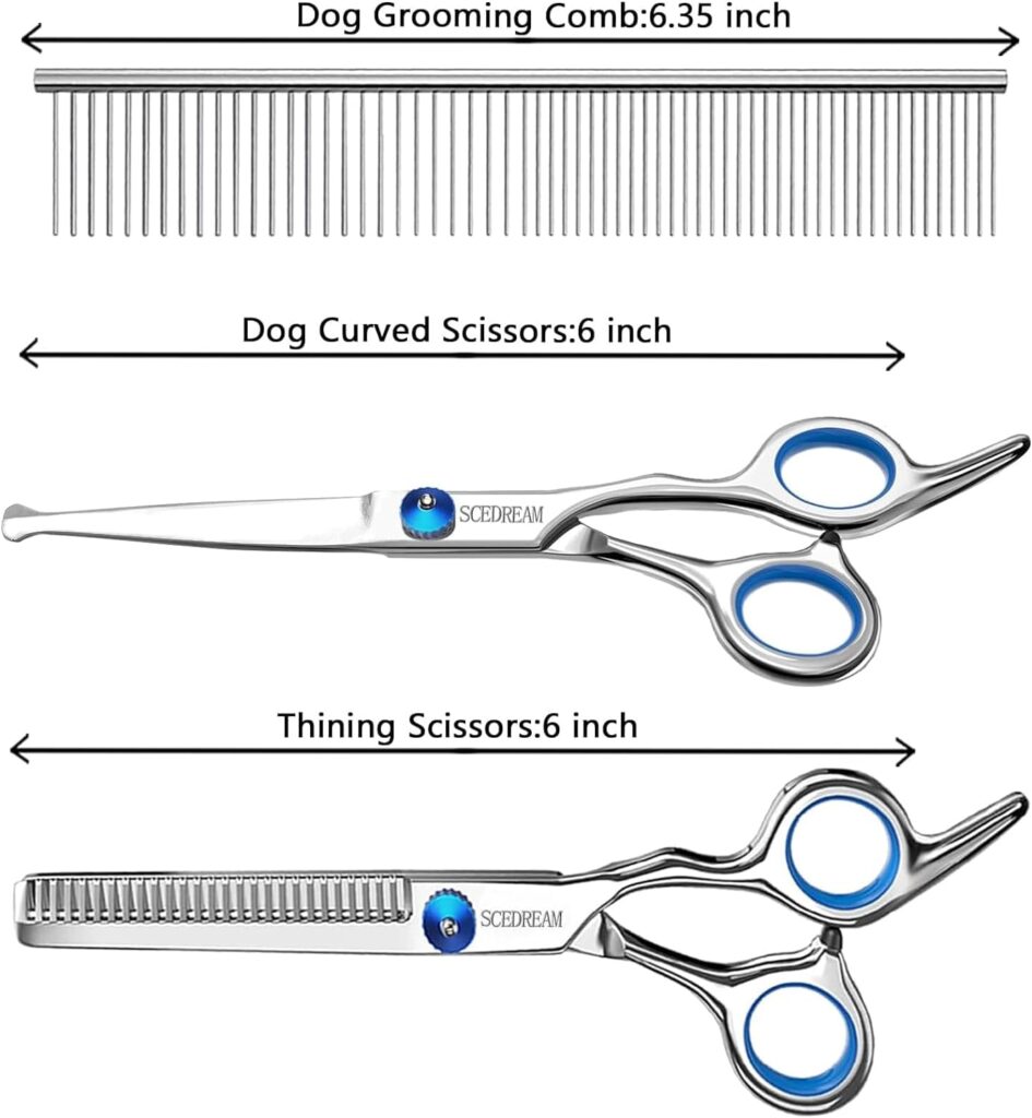 SCEDREAM Dog Grooming Scissors for Dogs with Safety Round Tips, 5 in 1 Dog Scissors for Grooming, Curved Dog Grooming Scissors,Professional Pet Grooming Shears Set for Dogs and Cats