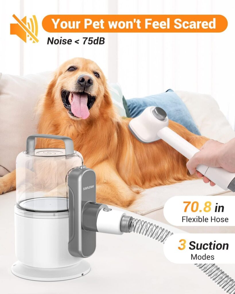 Simple Way Pet Grooming Vacuum, 6 in 1 Dog Grooming Kit with 3 Suction Mode and Large Capacity Dust Cup, Dog Vacuum for Shedding Grooming and Pet Vacuum for Dog Hair at Home (White)