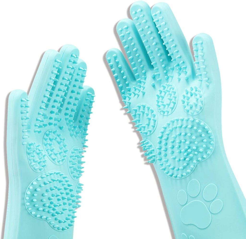 Srtood Pet Grooming Magic Gloves, Dog Cat Bathing Shampoo Brush, Silicone Hair Removal Gloves with Thick High Density Teeth for Bathing and Messaging, Double-Side Scrubbing Gloves for Shedding