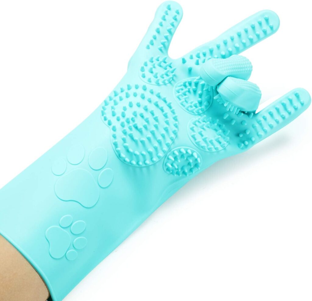 Srtood Pet Grooming Magic Gloves, Dog Cat Bathing Shampoo Brush, Silicone Hair Removal Gloves with Thick High Density Teeth for Bathing and Messaging, Double-Side Scrubbing Gloves for Shedding