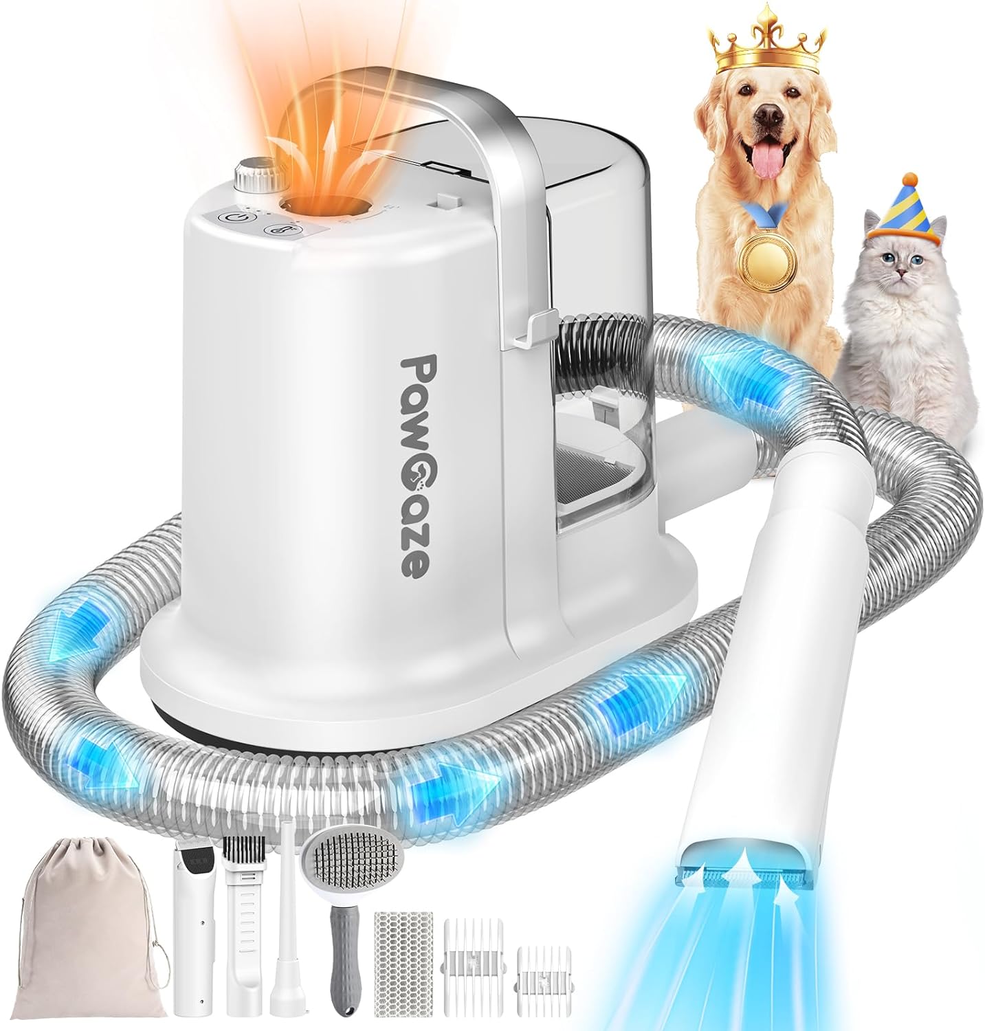 3 in 1 Pet Grooming Vacuum  Hot/Cold Dryers,Quiet Dog Grooming Kit,13000Pa Strong Dog/Cat Vacuum Cleaners for Shedding,Suction 99.99% Pet Hair,4 Pet Grooming  Trimmer Tools. (White)