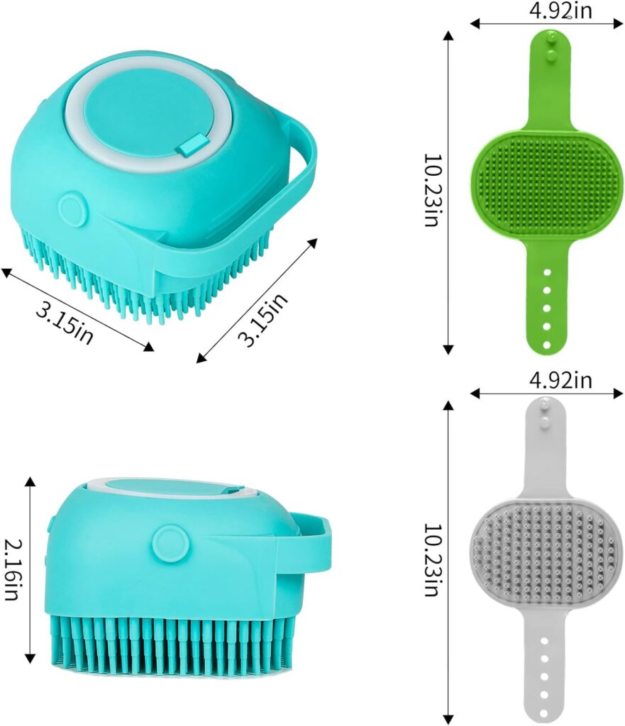 3PCS Dog Bath Brush | Dog Shampoo Brush | Dog Scrubber for Bath | Dog Bath Brush Scrubber | Dog Shower/Washing Brush with Adjustable Ring Handle for Short  Long Hair (Blue Blue Blue)