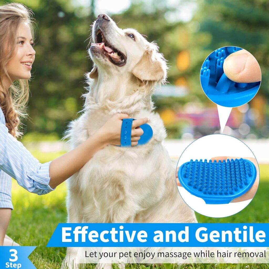 3PCS Dog Bath Brush | Dog Shampoo Brush | Dog Scrubber for Bath | Dog Bath Brush Scrubber | Dog Shower/Washing Brush with Adjustable Ring Handle for Short  Long Hair (Blue Blue Blue)