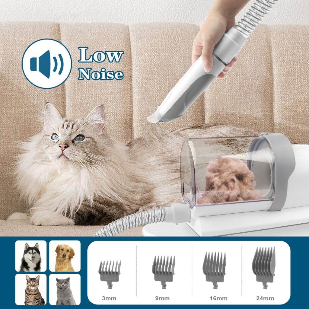 Dog Grooming Kit for Pet Include 4 Hair Clipper Combs 2.5L Vacuum Cleaner and 5 Pet Grooming Tools for Shedding, Low Noise for Home Cleanning