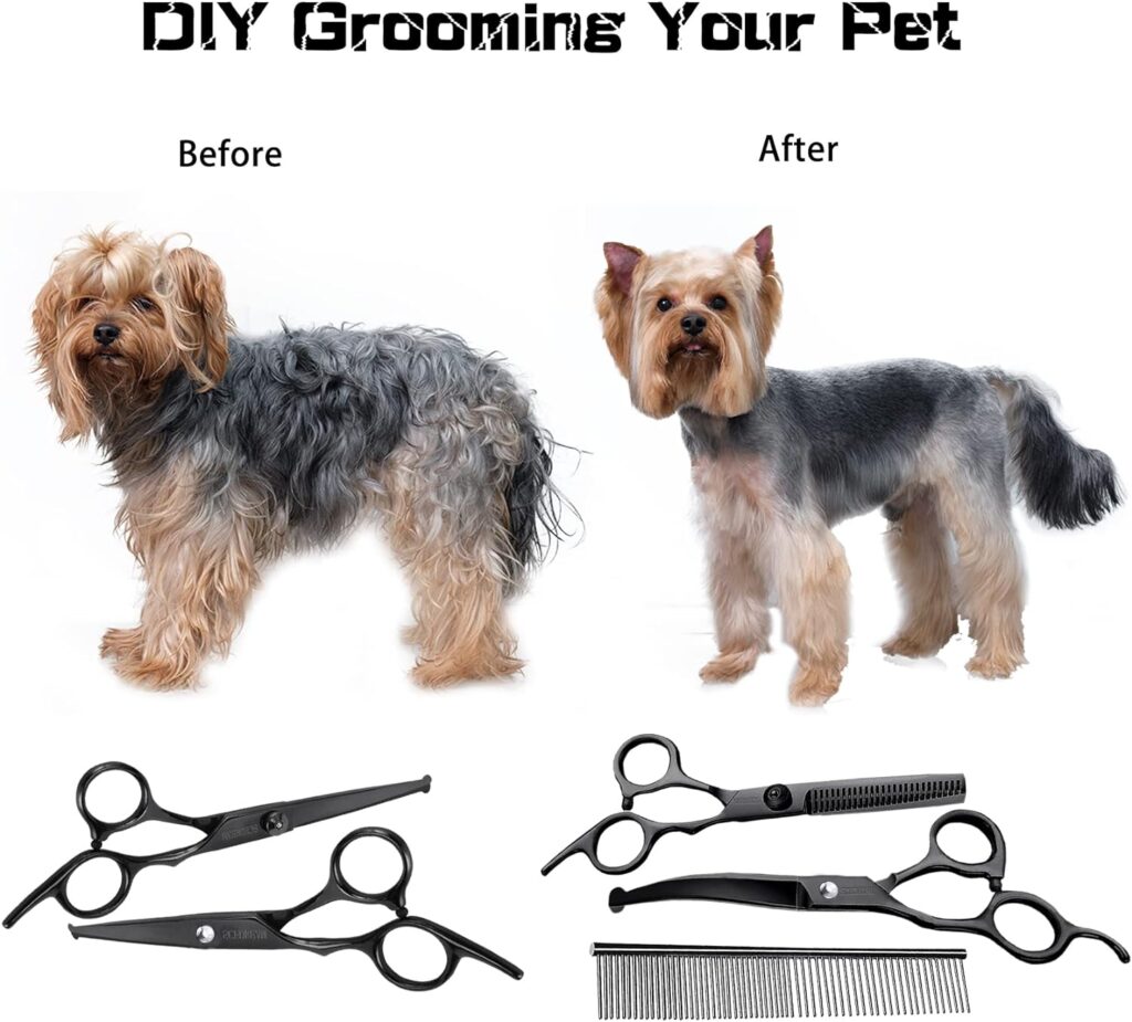 Dog Grooming Scissors for Dogs with Safety Round Tips, 5 in 1 Dog Scissors for Grooming, Curved Dog Grooming Scissors,Professional Pet Grooming Shears Set for Dogs and Cats