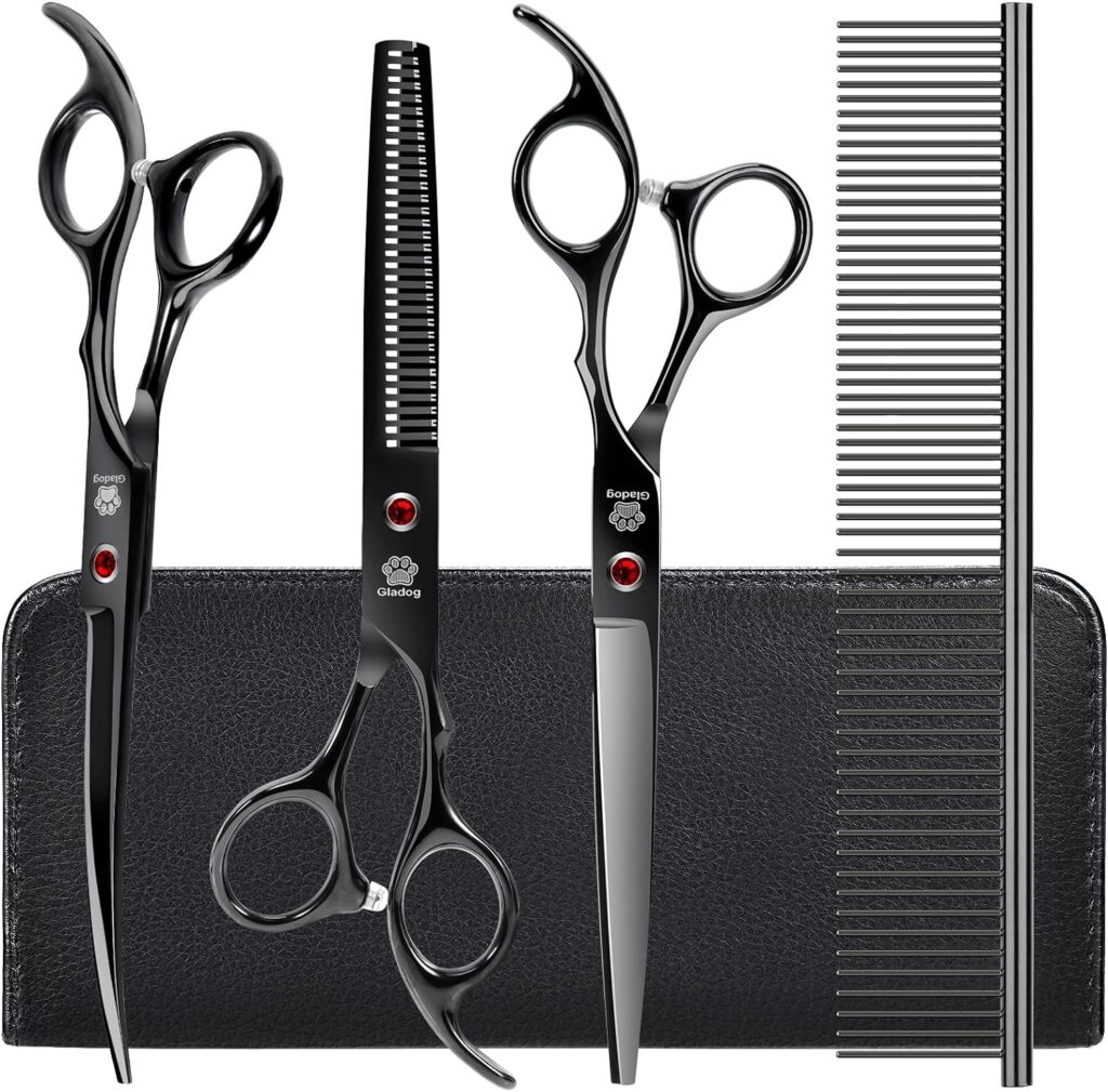 GLADOG Professional 5 in 1 Dog Grooming Scissors Set with Safety Round Tips, Sharp and Durable Pet Grooming Shears for Cats