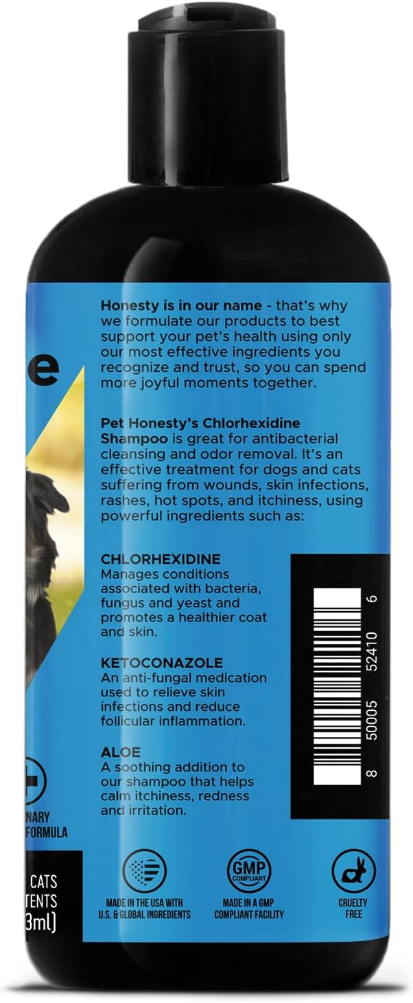 Pet Honesty Chlorhexidine Cat  Dog Anti-Itch Shampoo, for Allergies, Itching, Dog Skin and Coat Supplement, Helps Shedding, Hot Spots, Deodorizing Dog Shampoo, Dog Grooming Supplies,16oz